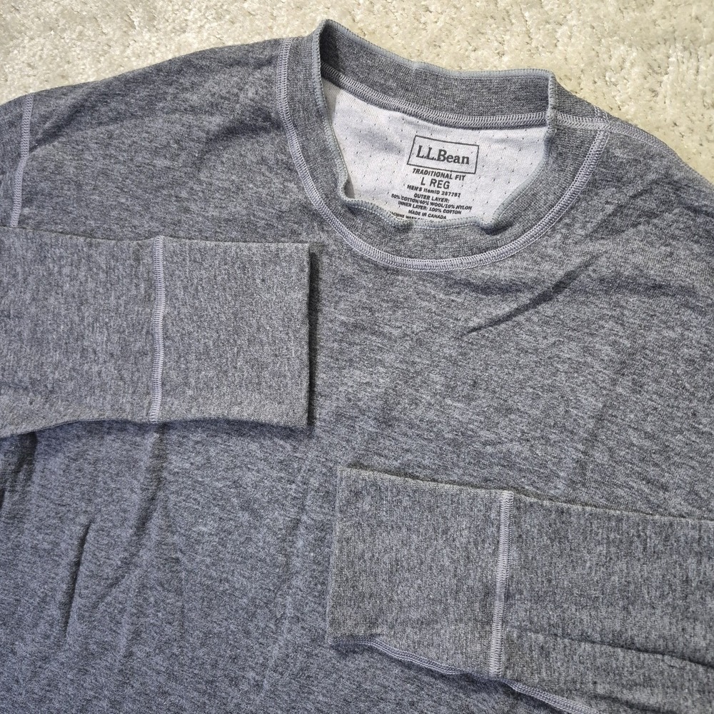 LL Bean River Driver Shirt Gray Large Wool Blend Outdoor Thermal Workwear Ski